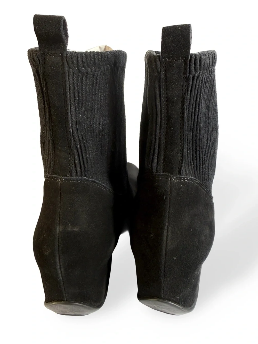 Aquatalia Black Suede Ankle Booties with Knit Stretch Panels